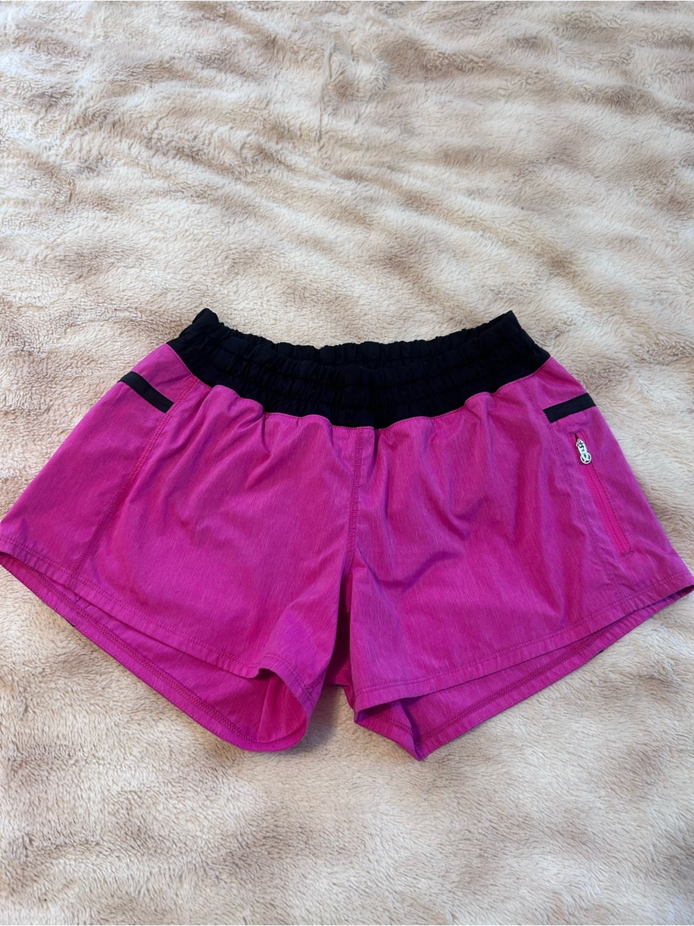 Pink Lululemon Tracker Women's Athletic Shorts with Black Waistband